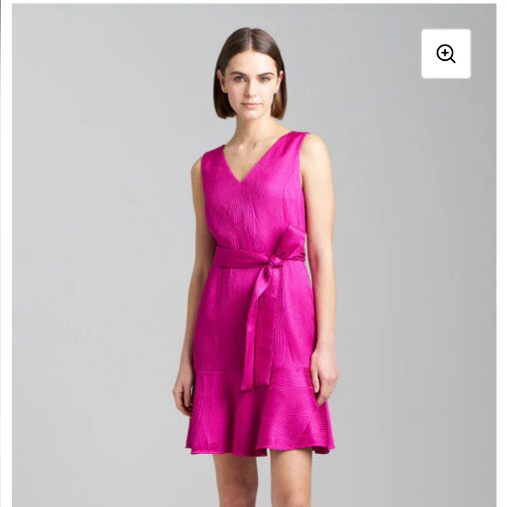 Natori Scroll Jacquard Ruffle Dress / Vibrant Pink Mini Dress